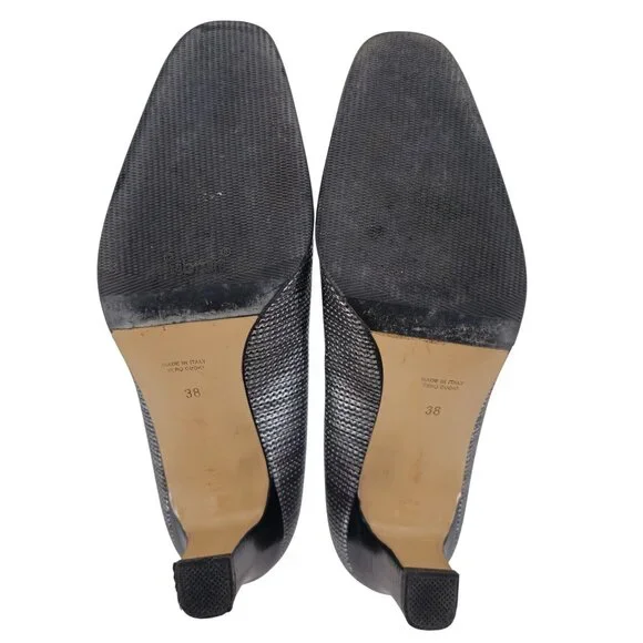 Volpato Italy Womens 7.5 / 38EU Black Grey Gray Leather dress shoes heels pumps - Picture 3 of 11